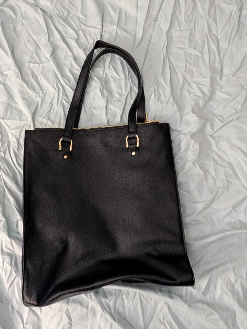 a new day Black Pebbled Tote with Gold Hardware